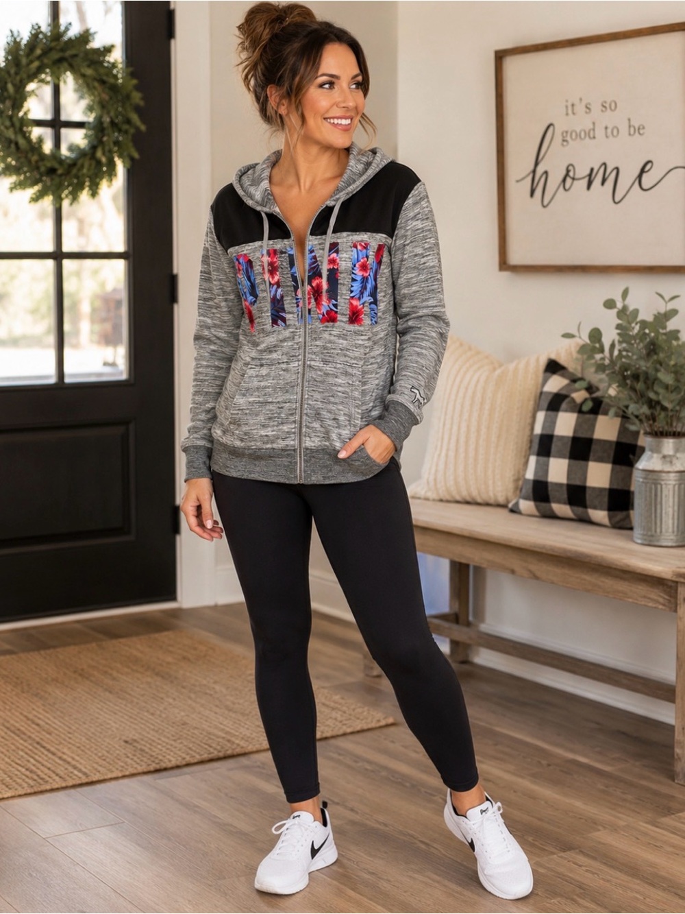 Pink long sleeve zipper hoodie